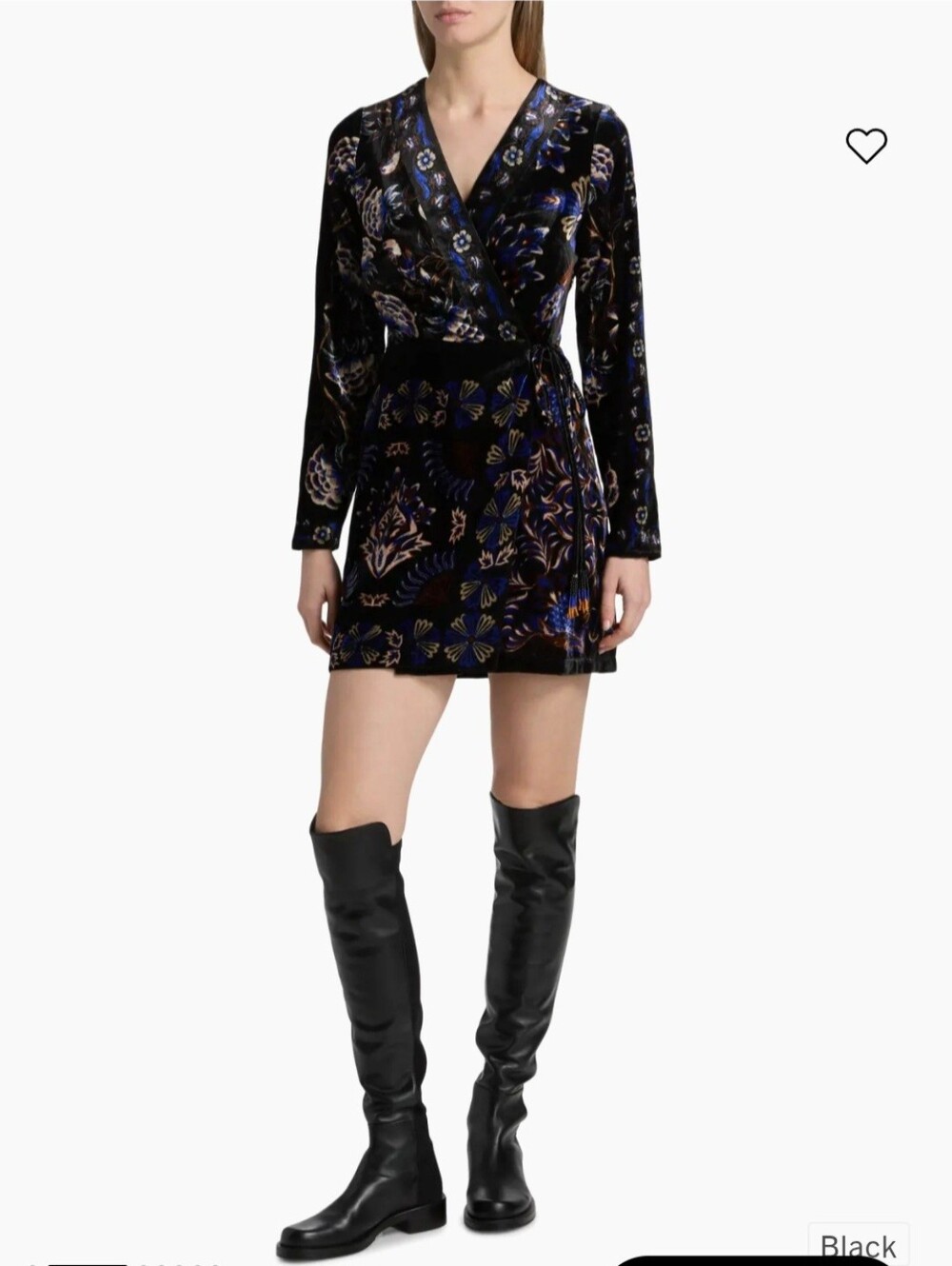 FARM Rio Black Floral Velvet Wrap Mini Dress $298